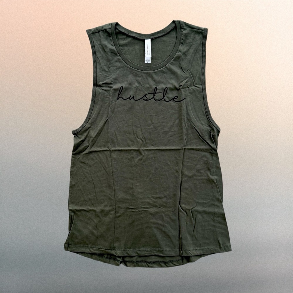 Bella+Canvas Olive Green “Hustle” Muscle Tank Top ~ Women’s XL or 2XL Available